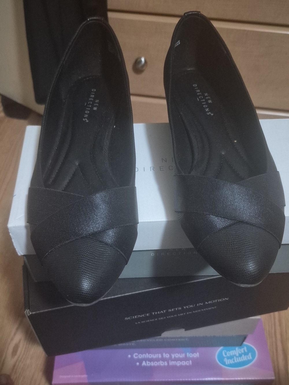 new directions Black Pointed-Toe Slip-On Flats with Crisscross Upper